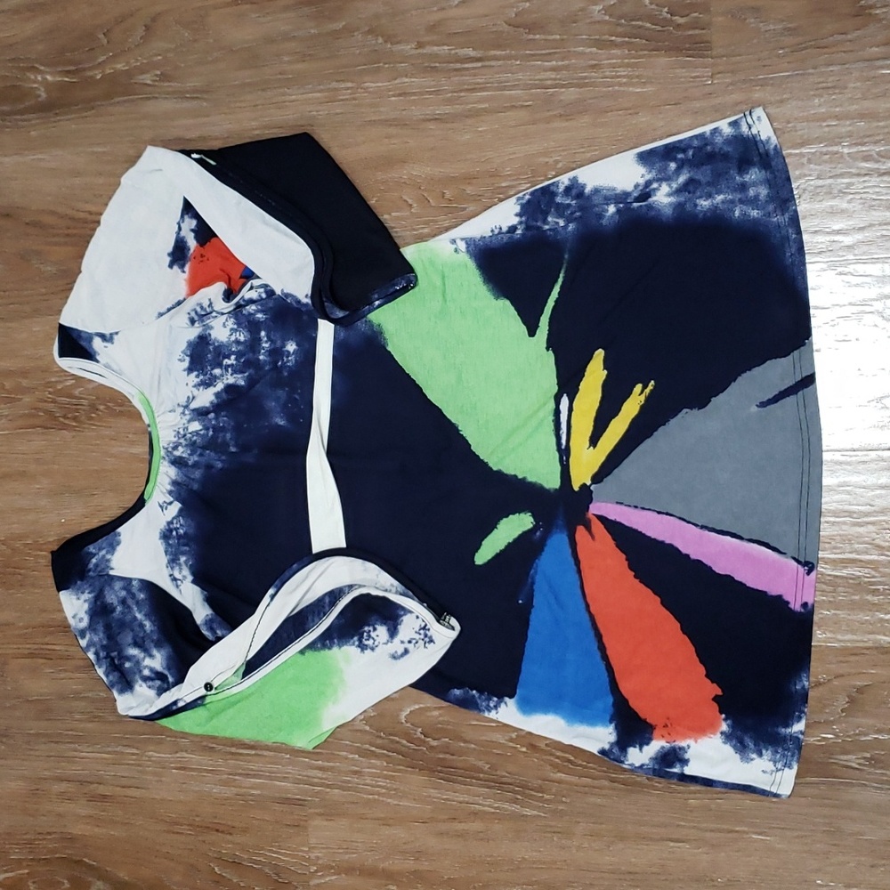 (S) Xception Abstract Art Deco Cutout Sleeves Tunic Colorful Modern Contemporary